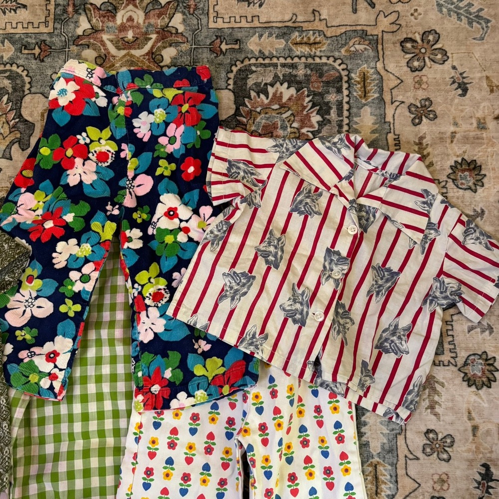 Vintage Girls 70s Clothing Lot 7pc Colorful Heart Button Flare Pants Tops Dress - Picture 13 of 16